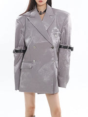 Women's Pearly Metallic Silver Oversized Blazer