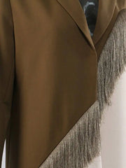 Asymmetric Fringe Long Trench Coat