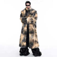 Men's Extra Long Faux Mink Coat with Scarf