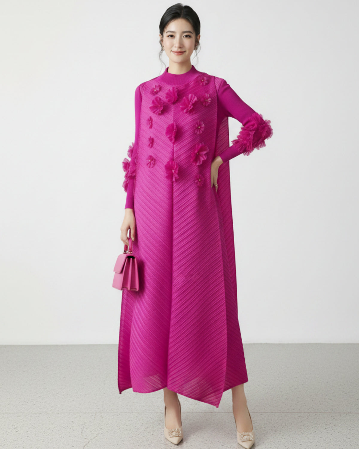 Couture Plisse 3D Floral Dress