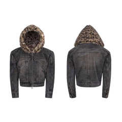 Men's Leopard Hood Denim Jacket