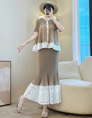 Elegant Plissé Ruffle Skirt Set