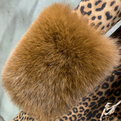 Women's Leopard Sheepskin Fox Fur Coat