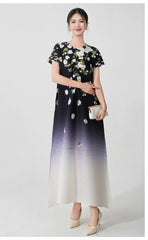 Luxury Floral Ombre Plisse Dress