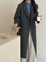 Women's Petite Long Wool Overcoat Jacket