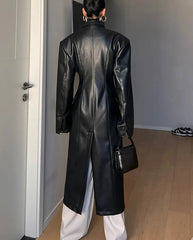 HEYFANCYSTYLE Posh PU Leather Trench Coat
