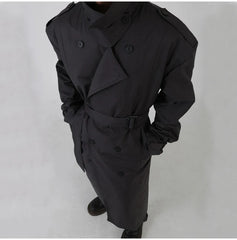 Men's Phantom Black Oversized Streetwear Long Coat