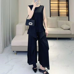 Pleated Plissé Tank Top & Pants Set