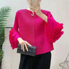 Luxury Pleated Ruffle Cuff Blouse