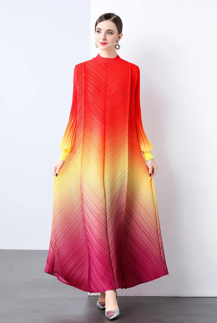 Maxi Bubble Sleeve Pleats Dress