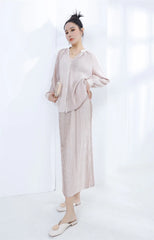 Designer Pleated Cardigan & Long Skirt Set