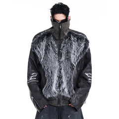 Men's Luxury Streetwear Faux Leather & Fur Jacket