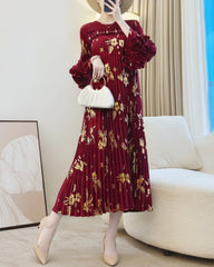 Plissé Floral Sleeve Dress