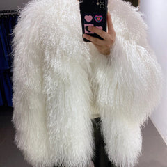 Designer Oversized Shearling Mongolian Fur Coat