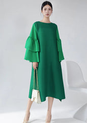 Plissé Ruffle-Sleeve Dress