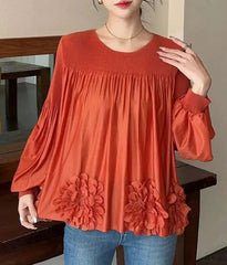 Luxury 3D Floral Pleated Top