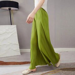 Lightweight Plissé Wide Leg Trousers