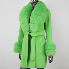 Petite Cashmere Wool Real Fur Jacket