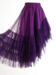 Plaid Asymmetric Tulle Pull-On Skirt