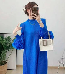 Truly Pleated Ruffle Sleeve Dress