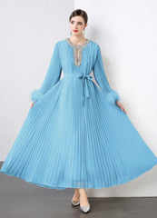 Luxe Pleated Crystal & Feather Dress