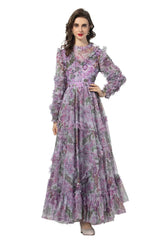 Luxe Purple Floral Sequin Maxi Dress