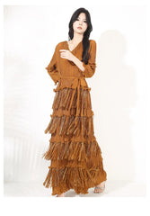 Plissé Japanese Fringe Midi Dress