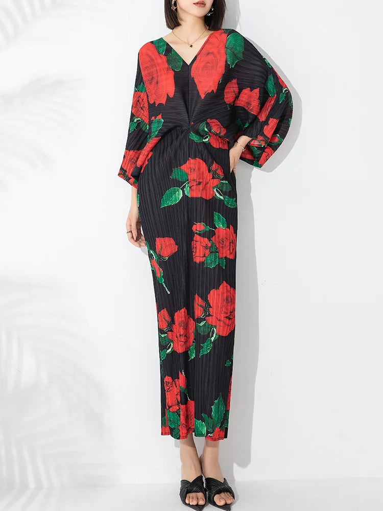 Truly Pleated Floral Ruched Midi Dress