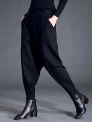 Couture Black Harem Pants with Elastic Waist