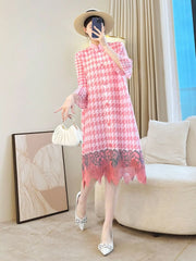 Luxury Houndstooth Pleats Dress