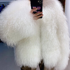 100% Real Mongolian Curly Sheep Fur Coat