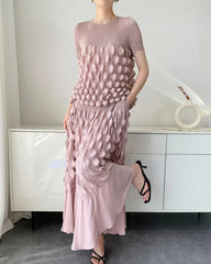 Bubble Plissé Top & Midi Skirt Set