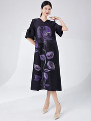 Women's Elegant Japanese Pleated Floral Dress