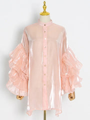 HEYFANCYSTYLE Luxurious Ruffle Sheer Blouse