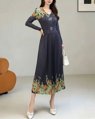 Couture Pleated Belted Floral Dress