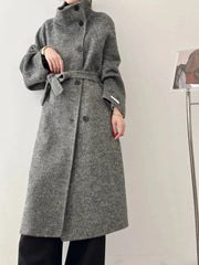 Luxury Wool-Blend Tie Belt Overcoat