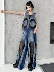 HEYFANCYSTYLE Luxe High Waist Mesh Wide Leg Jeans