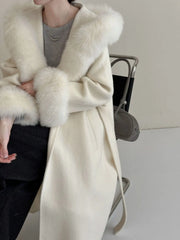 Luxury Wool-Blend Faux Fur Hooded Coat
