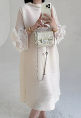 Luxe Floral-Sleeve Pleated Dress