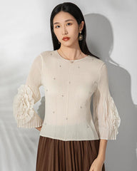 Luxury Sheer Pleated Ruffled Top
