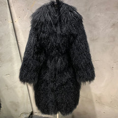 100% Real Curly Shearling Fur Long Coat