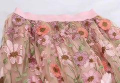 Luxury Floral Stretchy-Waist Skirt