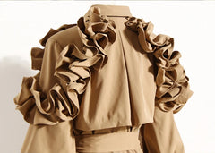 Belted Women's Trench Coat with Ruffle Detail