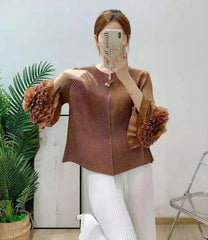 Luxury Pleated Ruffle Cuff Blouse