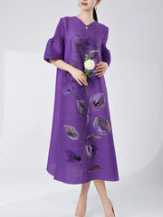 Women's Elegant Japanese Pleated Floral Dress