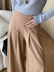 HEYFANCYSTYLE Ankle-Length Pleated Wide-Leg Trousers