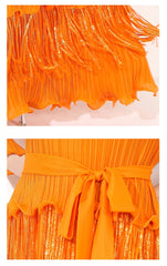 Plissé Japanese Fringe Midi Dress