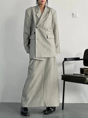 Asymmetrical Pinstripe Blazer & Maxi Skirt Suit