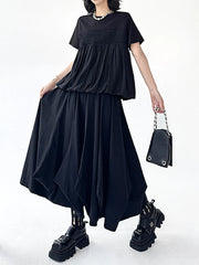 Black Dramatic Drape Pull-On Pants