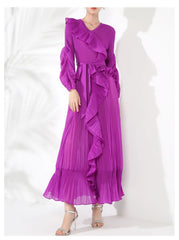 Ruffle Pleated V-Neck Dress